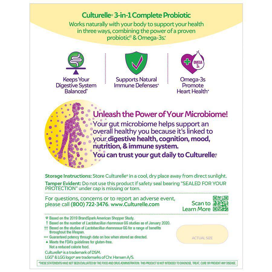 商品Culturelle|3-in-1 Complete Probiotic + Omega 3s Capsules,价格¥201,第4张图片详细描述