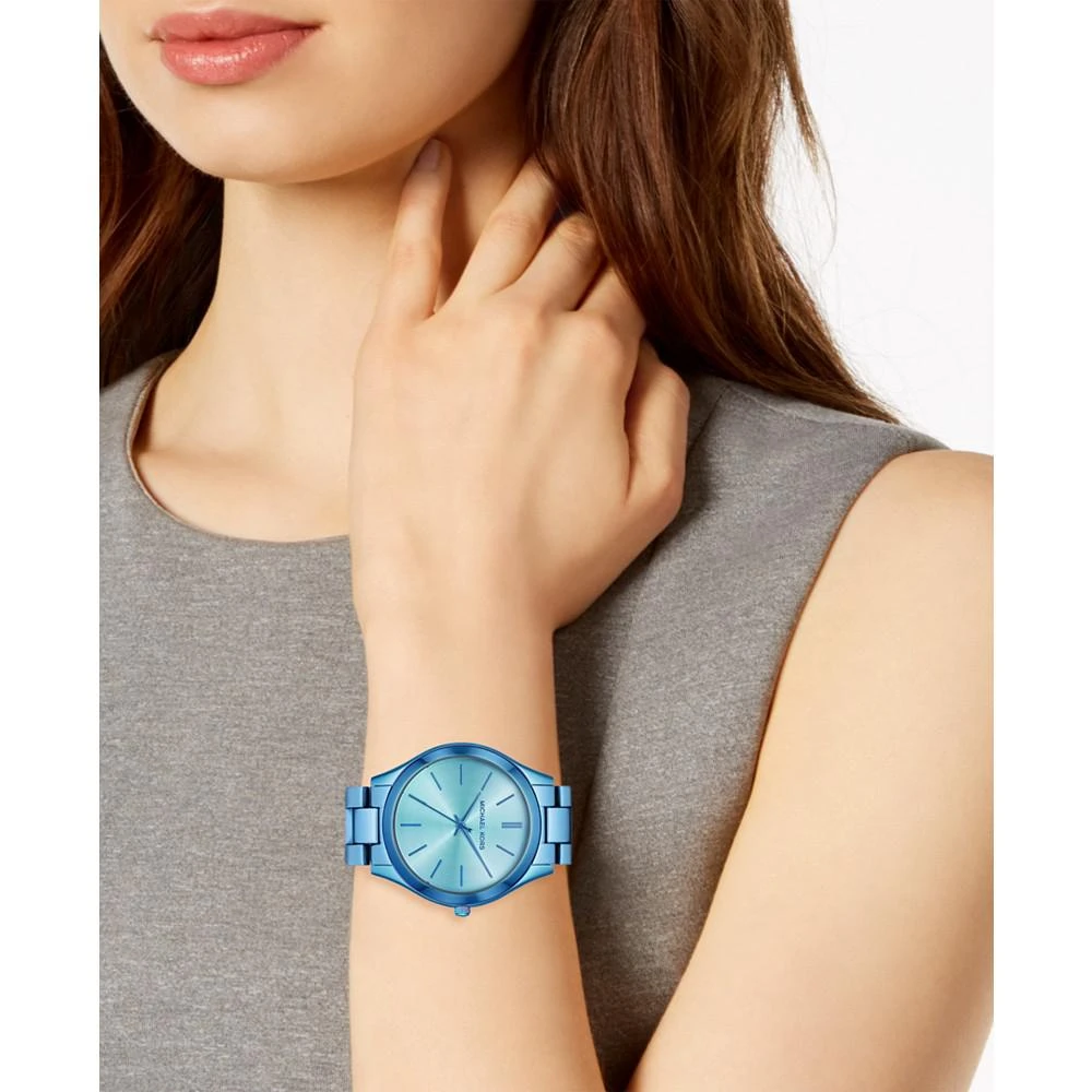 商品Michael Kors|Women's Slim Runway Iridescent Blue IP Stainless Steel Bracelet Watch 42mm,价格¥955,第5张图片详细描述