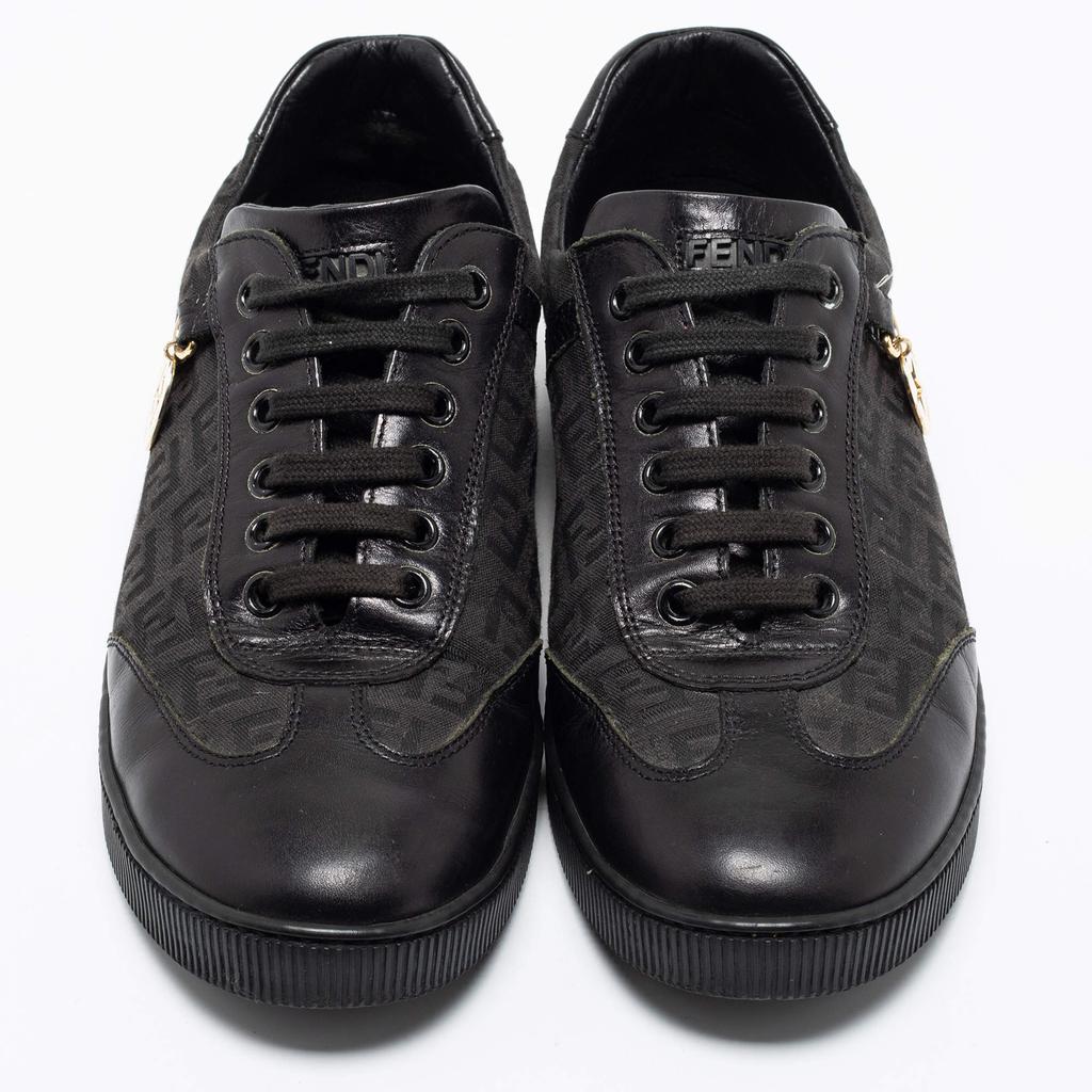 Fendi Black Zucca Canvas And Leather Low Top Sneakers Size 37.5商品第3张图片规格展示