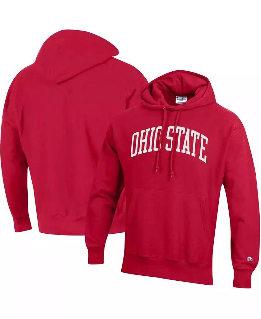 商品CHAMPION|Men's Scarlet Ohio State Buckeyes Big and Tall Reverse Weave Fleece Pullover Hoodie Sweatshirt,价格¥449,第1张图片