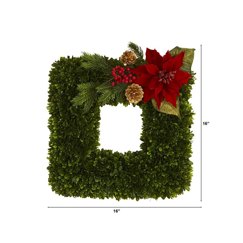 商品NEARLY NATURAL|Tea Leaf and Poinsettia Artificial Square Wreath, 16",价格¥759,第2张图片详细描述