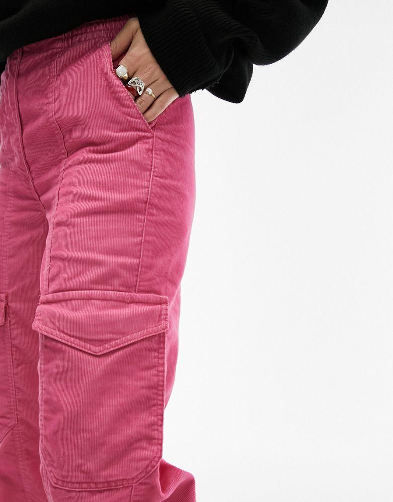 Topshop cord utility straight leg trouser in pink商品第4张图片规格展示