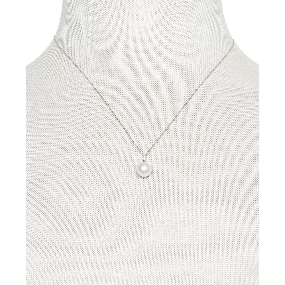 Cultured Freshwater Pearl (6mm) & Diamond Accent 18" Pendant Necklace in 14k White Gold, Created for Macy's商品第2张图片规格展示