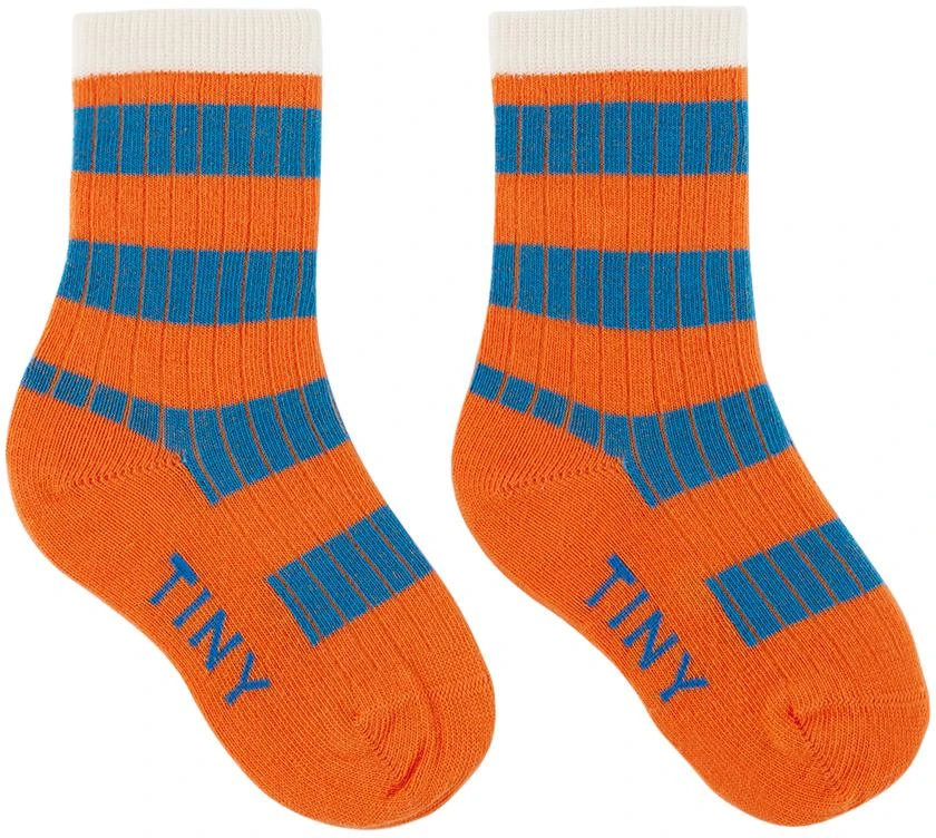 商品Tinycottons|Kids Orange & Blue Big Stripes Socks,价格¥57,第1张图片