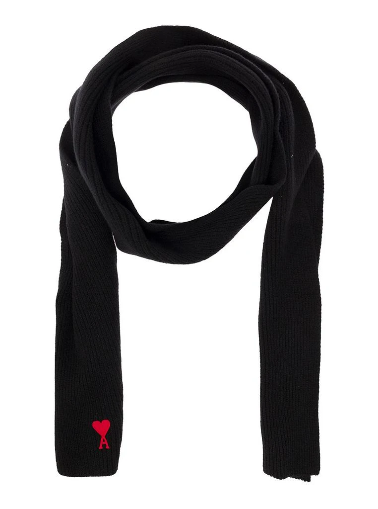 商品AMI|Ami De Coeur Ribbed Black Wool Scarf with Logo Ami Alexandre Mattiussi Man,价格¥1343,第2张图片详细描述