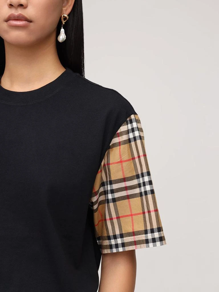 商品Burberry|Serra Cotton T-shirt W/ Check Sleeves,价格¥3480,第2张图片详细描述