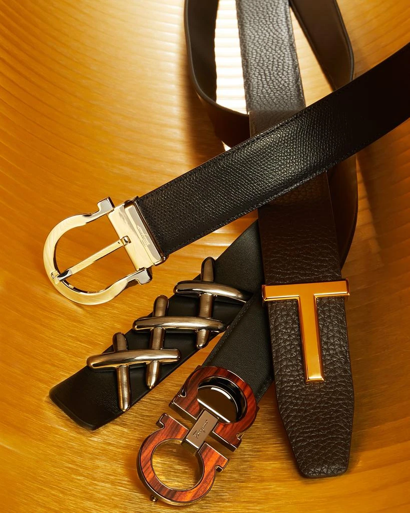 商品Salvatore Ferragamo|Men's Reversible Leather Belt with Rose-Tone Gancini Buckle,价格¥4138,第2张图片详细描述