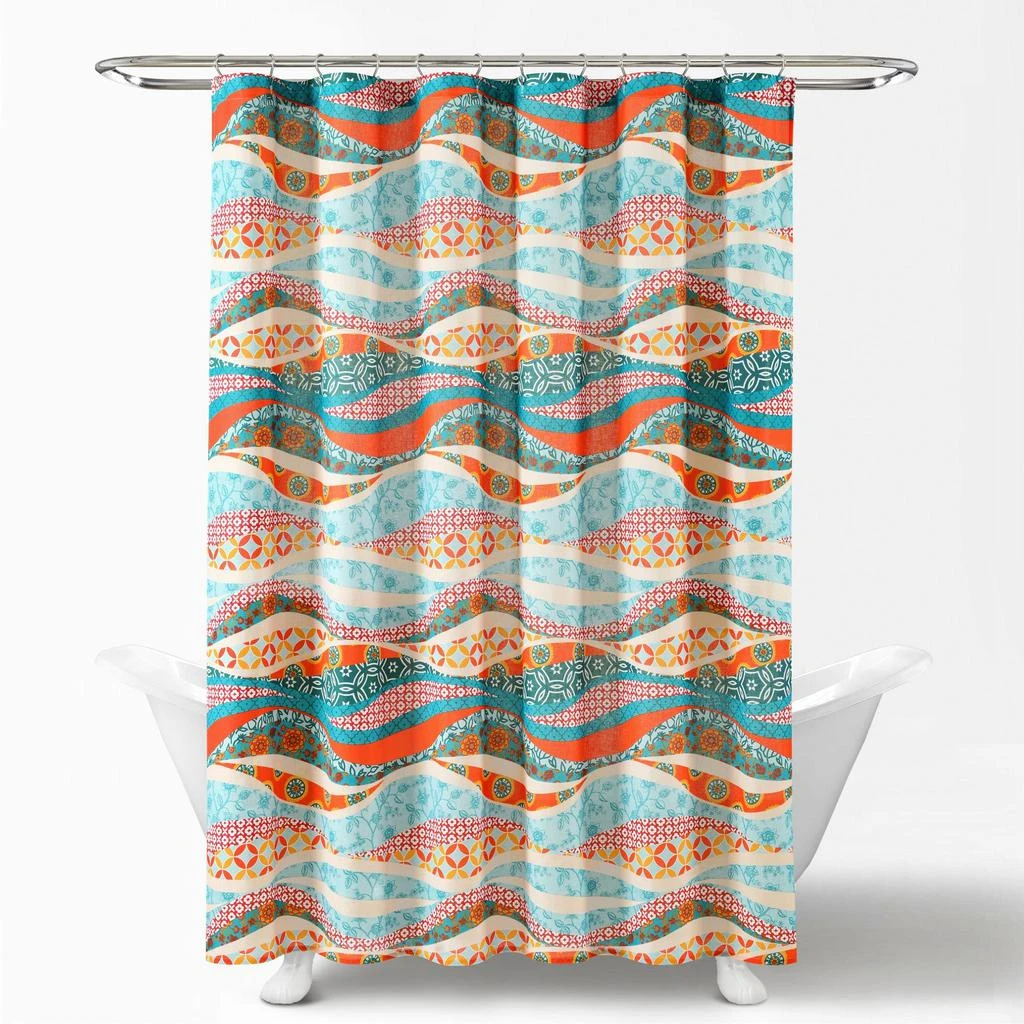 商品Lush Decor|Hailey Watercolor Wave Cotton Shower Curtain,价格¥315,第4张图片详细描述