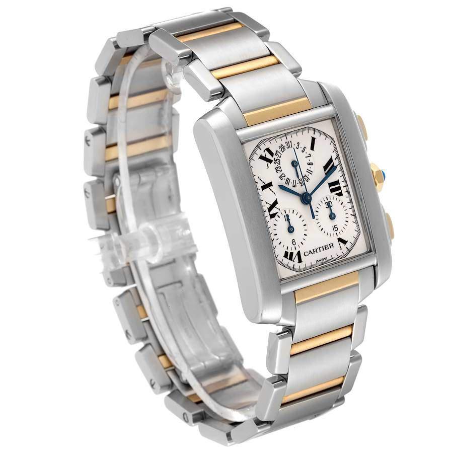 Cartier Silver 18k Yellow Gold And Stainless Steel Tank Francaise W51004Q4 Quartz Men's Wristwatch 28 mm商品第7张图片规格展示