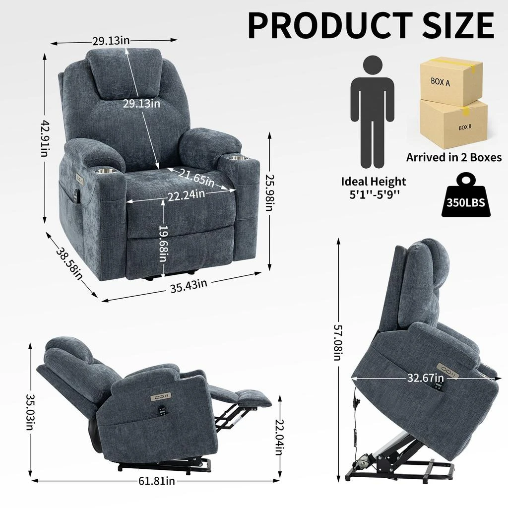 商品Streamdale Furniture|Streamdale Chenille Power Lift Recliner Chair with Massage and Heating,价格¥6677,第2张图片详细描述