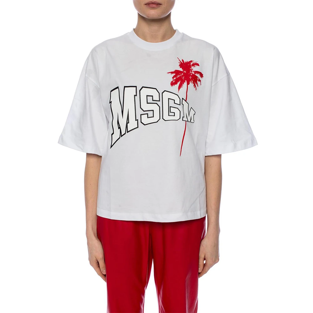 MSGM 女士白色棉质字母LOGO红色图案印花圆领短袖T恤 MDM164-298-01 商品