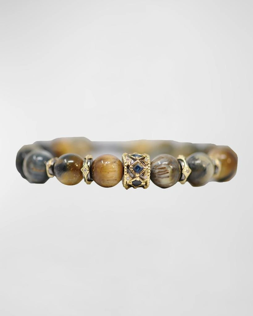 商品Armenta|Men's Old World Tiger's Eye Beaded Bracelet with Diamonds and Sapphires,价格¥19264,第1张图片