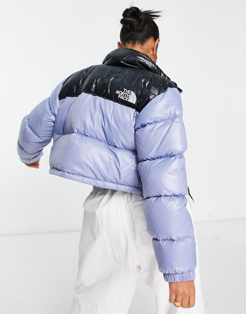 The North Face Nuptse cropped down jacket in blue and black商品第4张图片规格展示