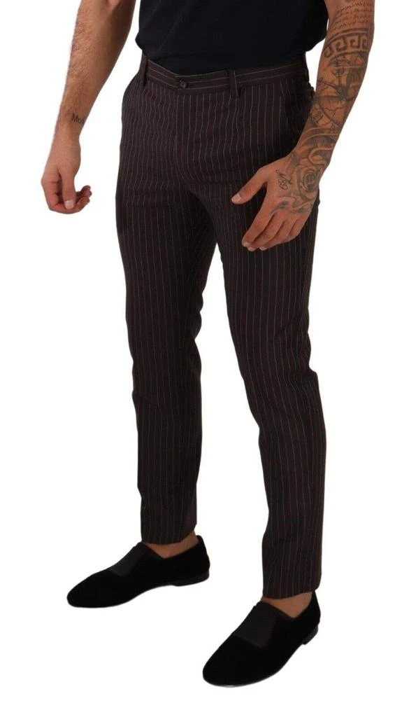 商品Dolce & Gabbana|Dolce & Gabbana Brown Striped Wool Formal Trouser Dress Pants,价格¥3004,第3张图片详细描述