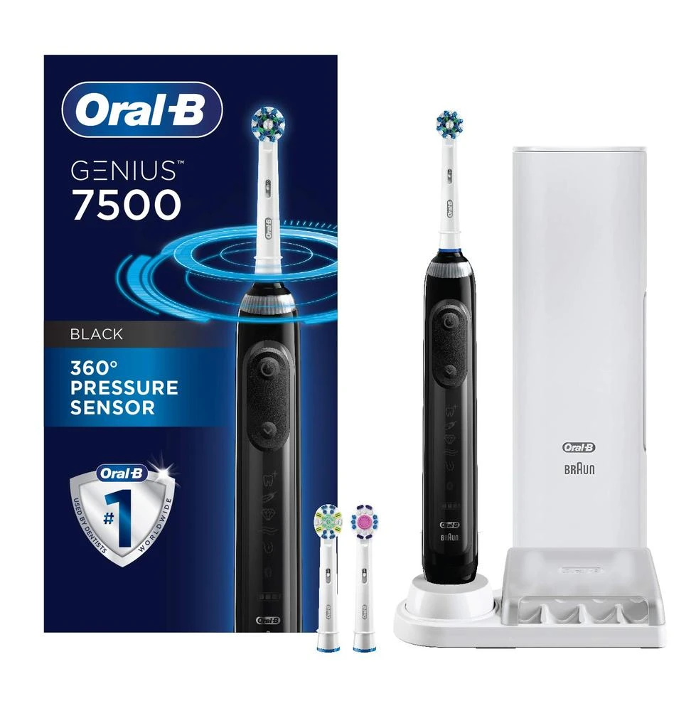 商品Oral-B|Oral-B 7500 Electric Toothbrush with Replacement Brush Heads and Travel Case, Black,价格¥1147,第1张图片