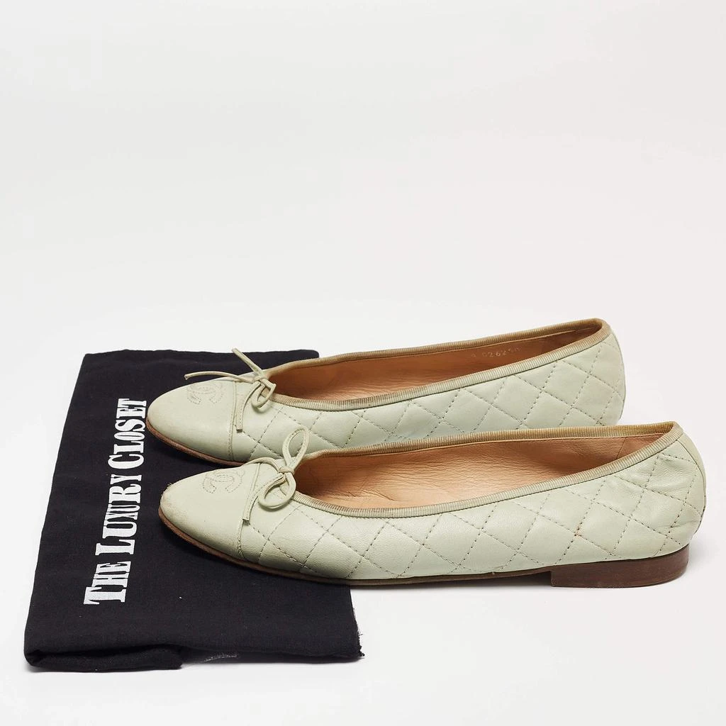 Chanel Mint Green Quilted Leather Bow CC Cap Toe Ballet Flats Size 39.5 商品