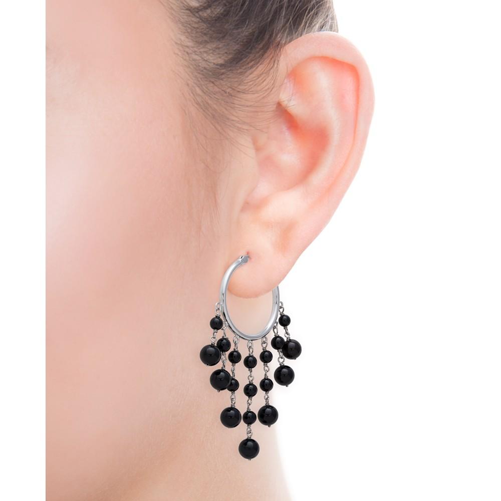 Onyx Dangle Hoop Earrings in Sterling Silver商品第2张图片规格展示
