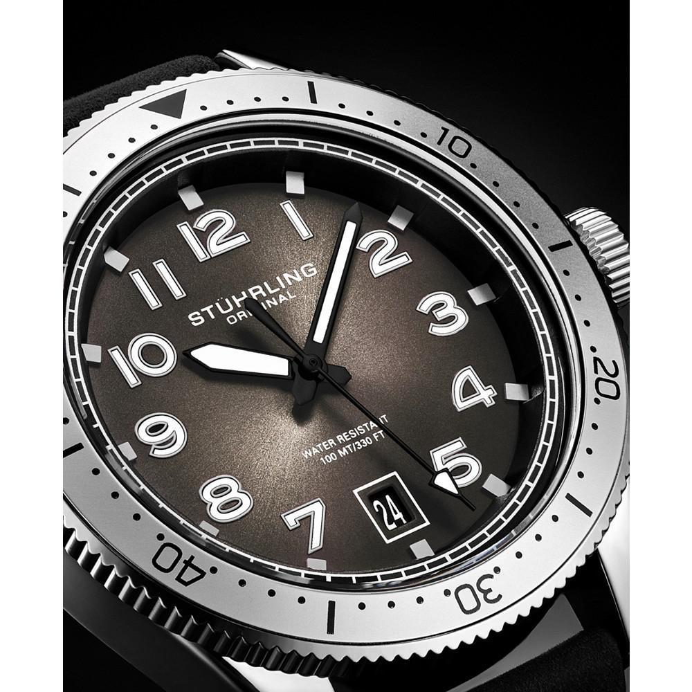 商品Stuhrling|Men's Black Genuine Leather Strap with White Contrast Stitching Watch 42mm,价格¥465,第5张图片详细描述