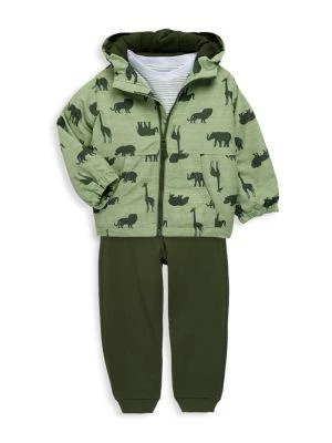 商品Little Me|Little Boy's 3-Piece Animal-Print Hooded Jacket, Striped T-Shirt & Joggers Set,价格¥203,第1张图片