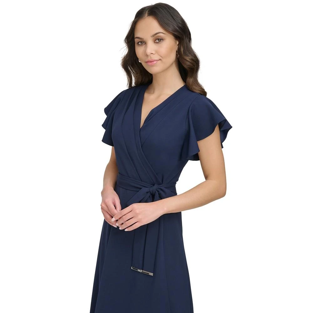 商品DKNY|Women's Flutter-Sleeve Tie-Waist Faux-Wrap Dress,价格¥598,第4张图片详细描述