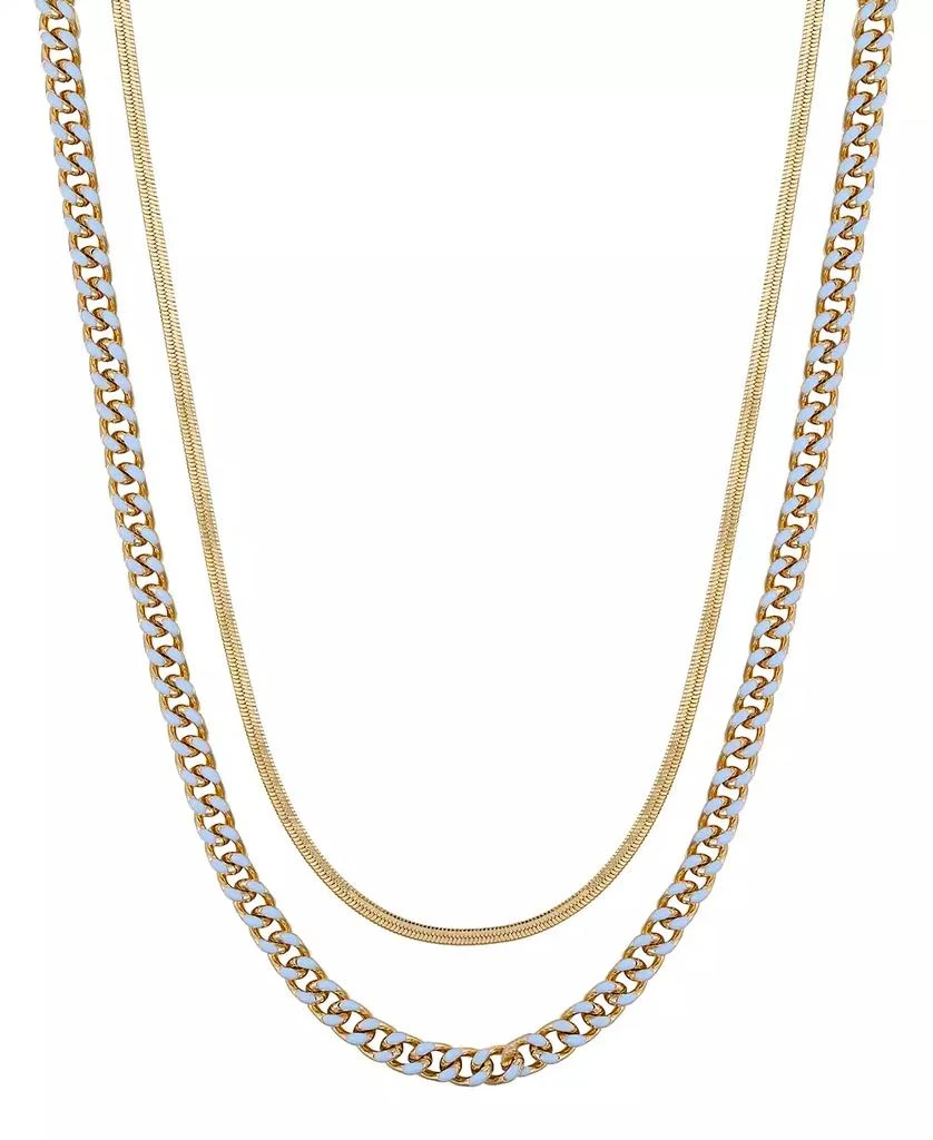 商品Unwritten|14K Gold Flash-Plated Light Blue Enamel Curb Chain and Herringbone Chain Necklace Set,价格¥113,第1张图片