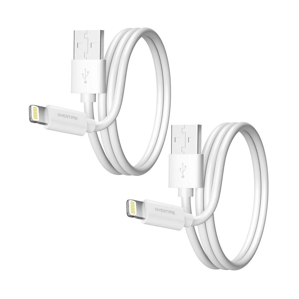 商品Overtime|Apple MFi Certified iPhone 11/XR/SE/10/8 4ft Charging Cable | USB to Lightning Cable for iPhone - White (2-Pack),价格¥149,第1张图片