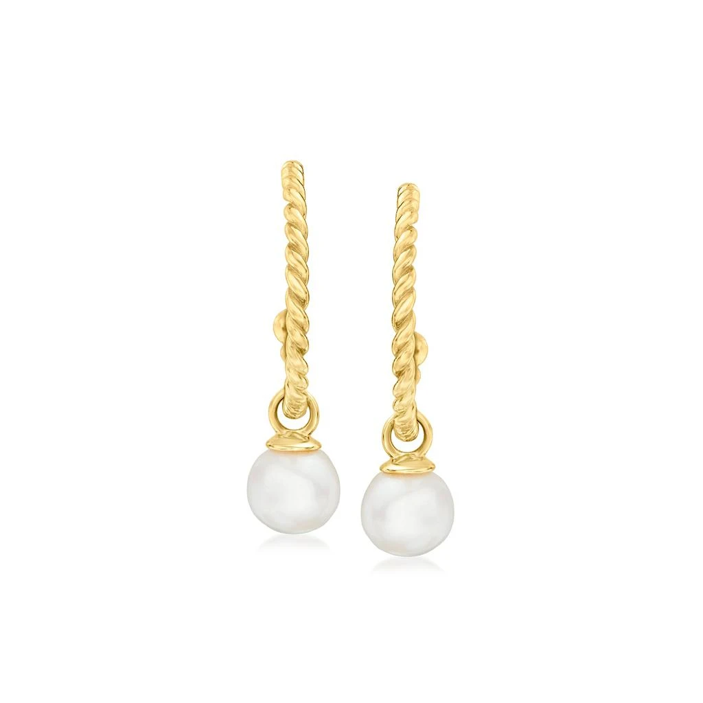 商品Ross-Simons|RS Pure by Ross-Simons 4-4.5mm Cultured Pearl C-Hoop Drop Earrings in 14kt Yellow Gold,价格¥939,第1张图片