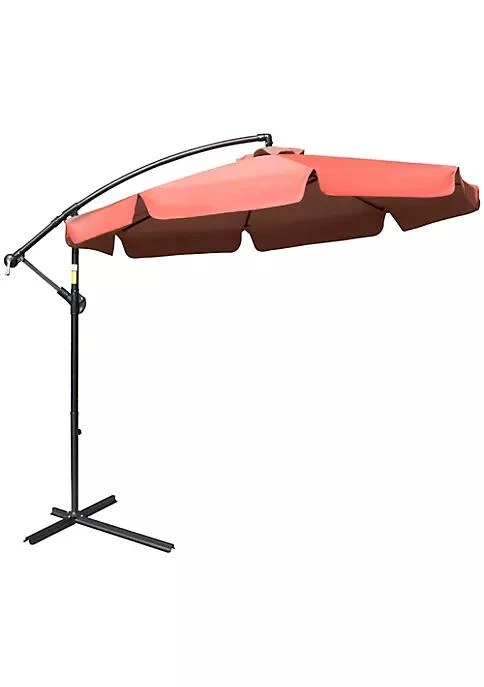 商品belk|9Ft Offset Hanging Patio Umbrella Cantilever Umbrella With Easy Tilt Adjustment Cross Base And 8 Ribs For Backyard Poolside Lawn And Garden Wine Red,价格¥940,第1张图片