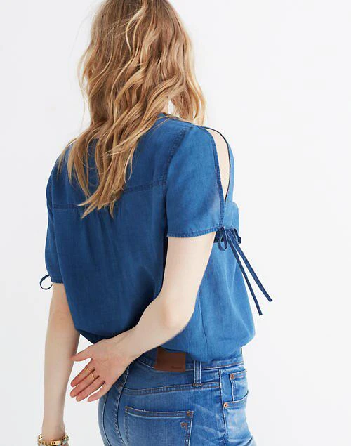 商品Madewell|Indigo Tie-Sleeve Top,价格¥317,第3张图片详细描述