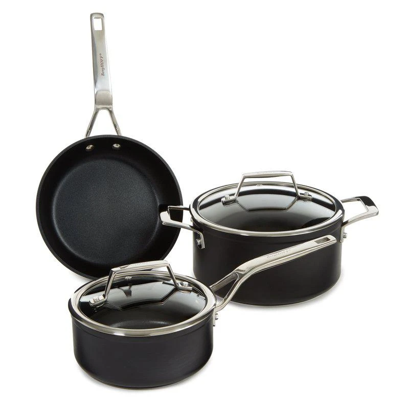商品BergHOFF|Essentials 5Pc Non-Stick Hard Anodized Cookware Set For Two With Glass Lid, Black,价格¥1197,第1张图片