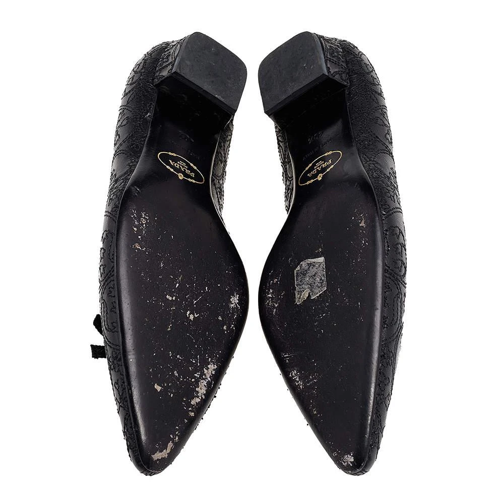 Prada Black Embroidered Leather Bow Pumps Size 40.5 商品