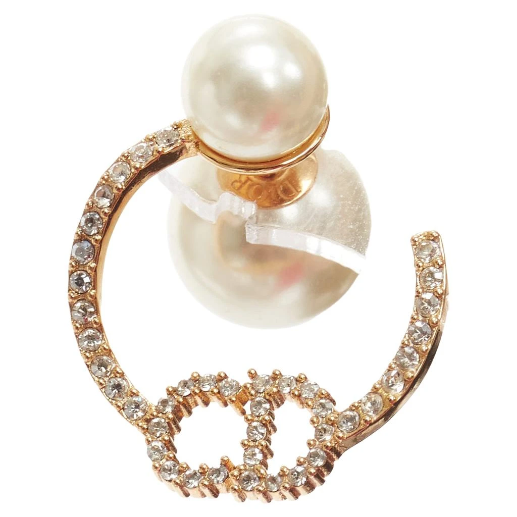 商品[二手商品] Dior|Tribales Gold Metal Crystal Pave CD Orbital Faux Pearl Pin Earrings,价格¥5012,第5张图片详细描述