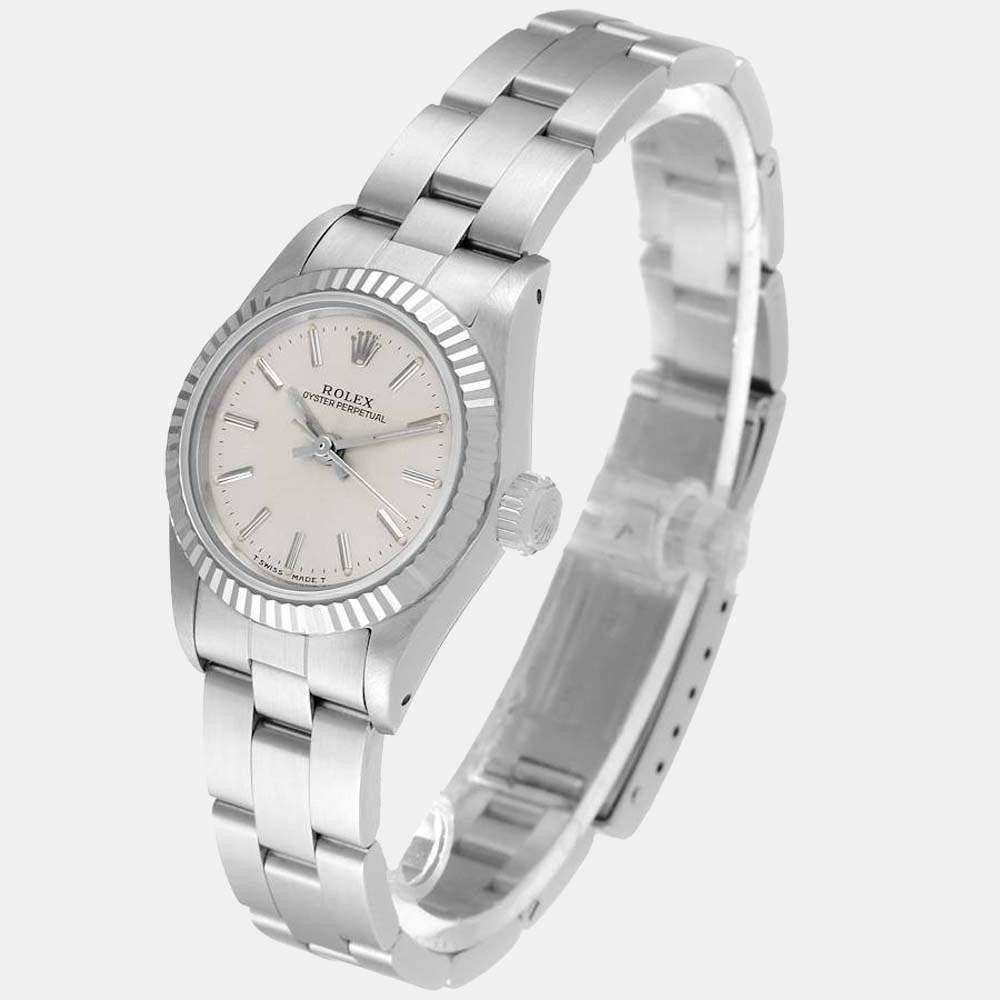 Rolex Silver 18k White Gold And Stainless Steel Oyster Perpetual 67194 Women's Wristwatch 24 mm商品第6张图片规格展示