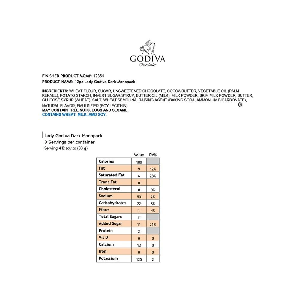 商品Godiva|黑巧克力饼干12只 礼盒装,价格¥97,第2张图片详细描述