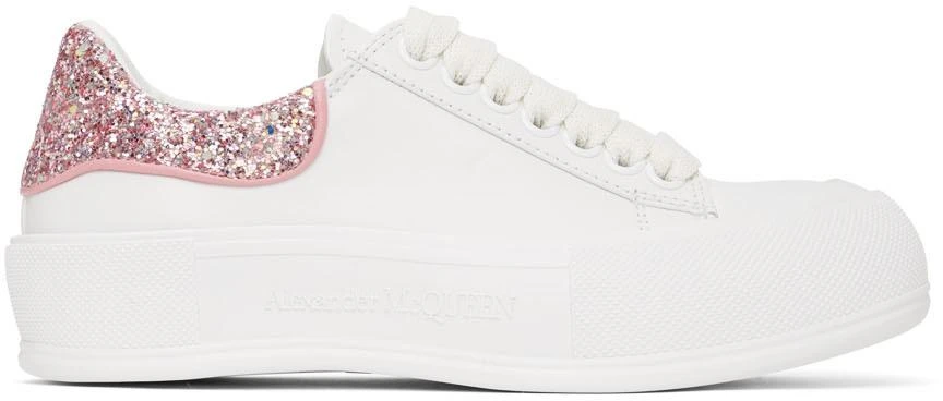 商品Alexander McQueen|White & Pink Deck Lace-Up Plimsoll Sneakers,价格¥1336,第1张图片