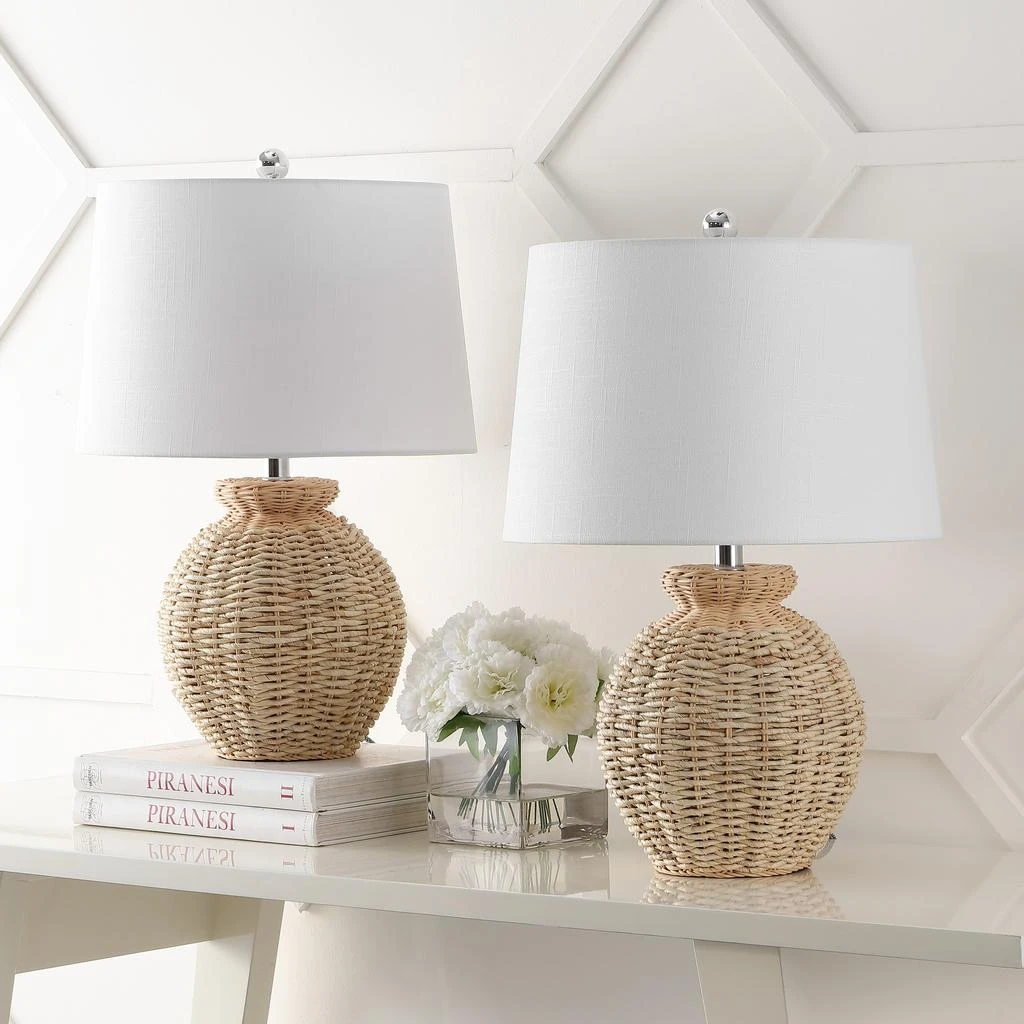 商品JONATHAN Y|Nora 22" Rustic Coastal Rattan Globe LED Table Lamps, Brown (Set of 2),价格¥1946,第3张图片详细描述