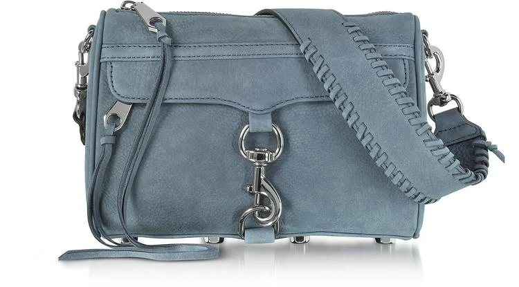 商品Rebecca Minkoff|迷你 Mac 灰尘蓝色正绒面革斜挎包配吉他带,价格¥1317,第1张图片