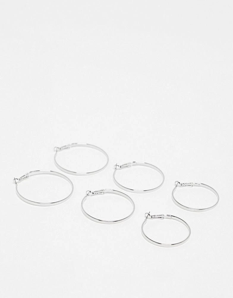 商品DesignB London|DesignB London 3 pack of hoop earrings in silver,价格¥95,第1张图片