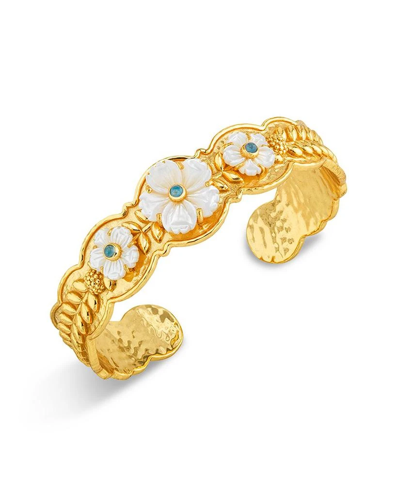 Villandry Dyed Jade & Mother Of Pearl Fleur Scalloped Cuff Bracelet in 18K Gold Plated 商品