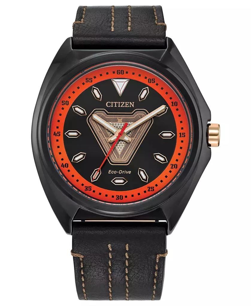 商品Citizen|Eco-Drive Men's Marvel Tony Stark Black Leather Strap Watch 43mm,价格¥1999,第1张图片