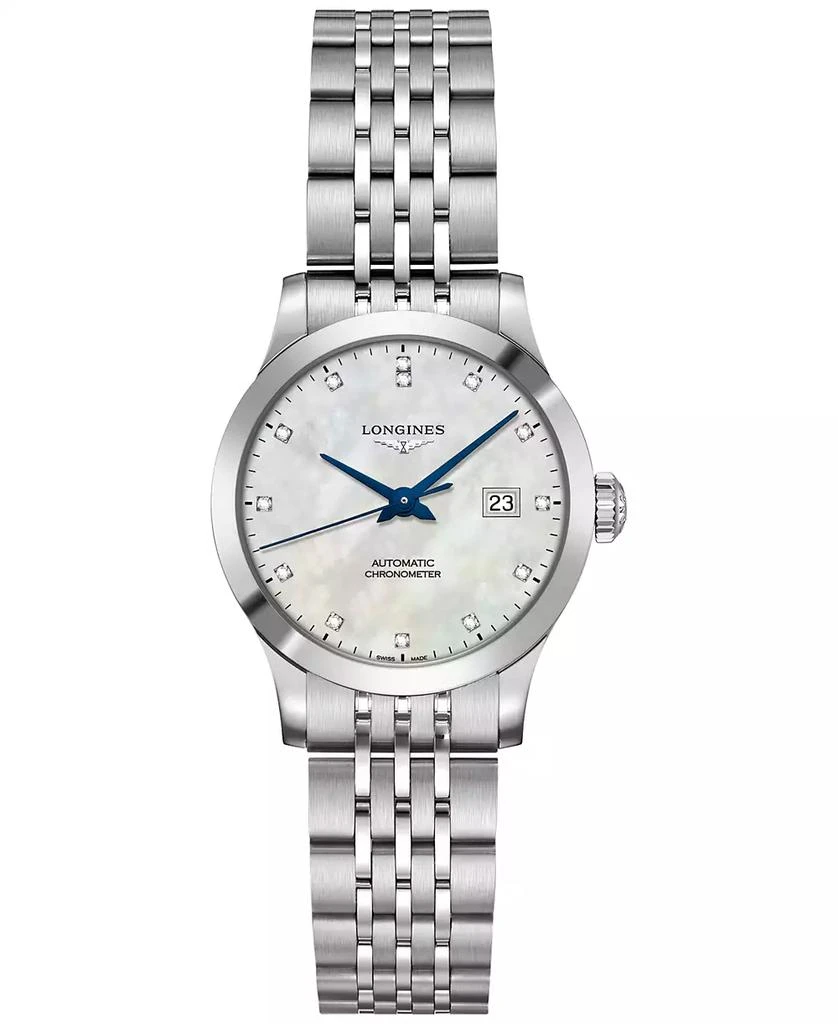 商品Longines|Women's Swiss Automatic Record Collection Diamond-Accent Stainless Steel Bracelet Watch 30mm,价格¥18290,第1张图片