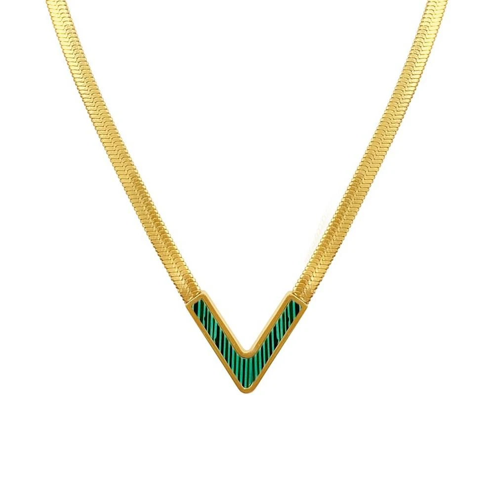 商品ADORNIA|14K Gold-Tone Plated Herringbone Chain with Green Stone Necklace,价格¥184,第2张图片详细描述