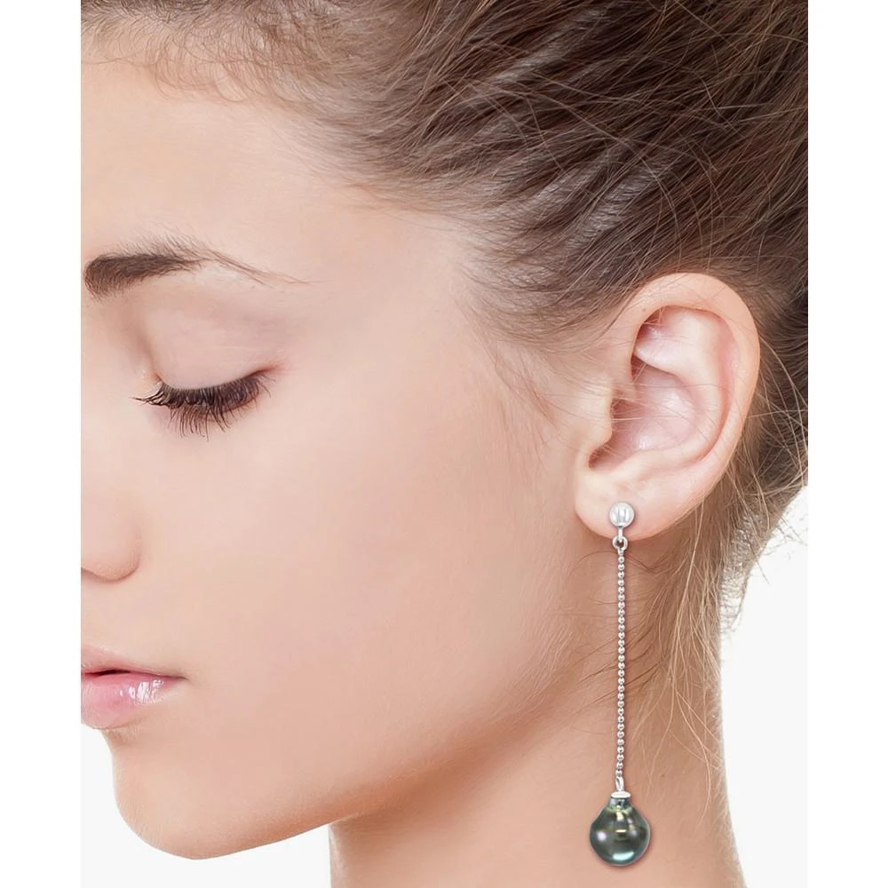 商品Effy|EFFY® Cultured Tahitian Pearl (9mm) Chain Drop Earrings in Sterling Silver,价格¥704,第2张图片详细描述