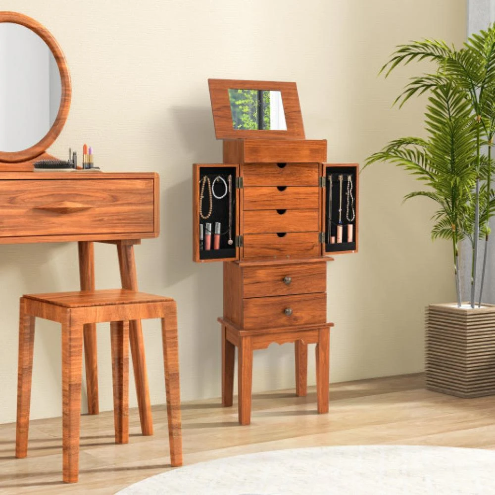 商品Hivvago|Vintage Jewelry Storage Standing with Top Flip Makeup Mirror,价格¥1664,第5张图片详细描述