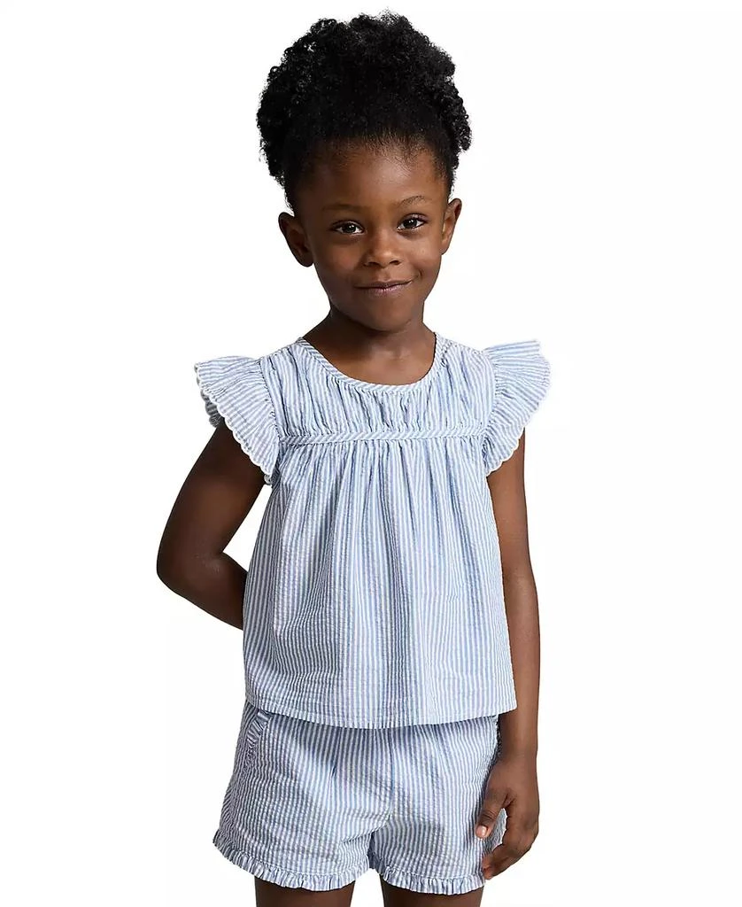 商品Ralph Lauren|Toddler and Little Girls Striped Cotton Seersucker Top,价格¥180,第1张图片