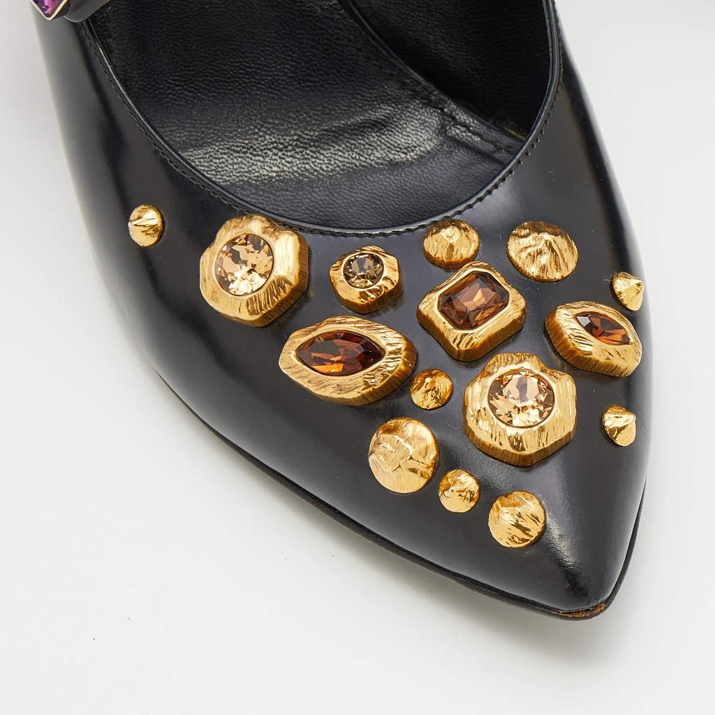 Prada Black/Purple Leather And Satin Jeweled Mary Jane Pointed Toe Pumps Size 39 商品