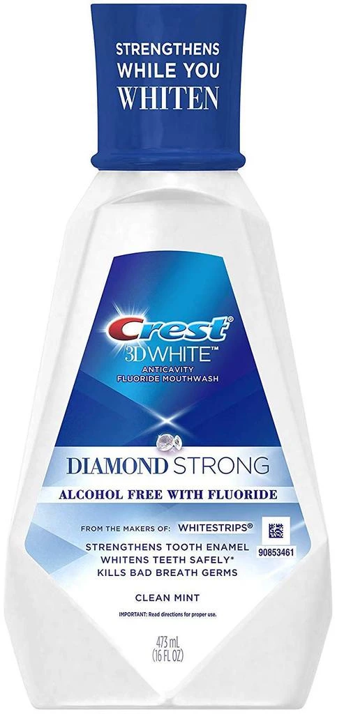 商品Crest|Crest 3D White Diamond Strong Mouthwash, Alcohol free, Fluoride Whitening, Clean Mint, 473 mL (16 fl oz), 4 Count,价格¥217,第2张图片详细描述