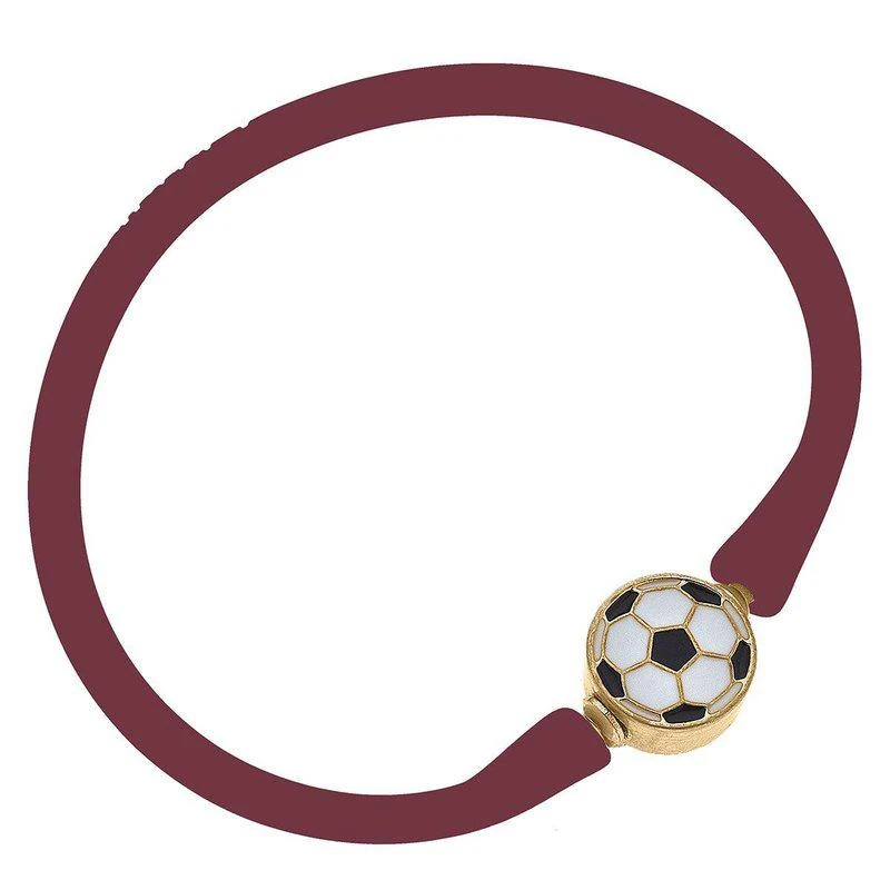 商品Canvas Style|Enamel Soccer Ball Silicone Bali Bracelet In Burgundy,价格¥213,第1张图片