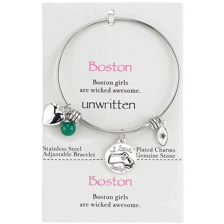 商品Unwritten|Boston Girl and Green Aventurine (8mm) Bangle Bracelet in Stainless Steel,价格¥105,第1张图片