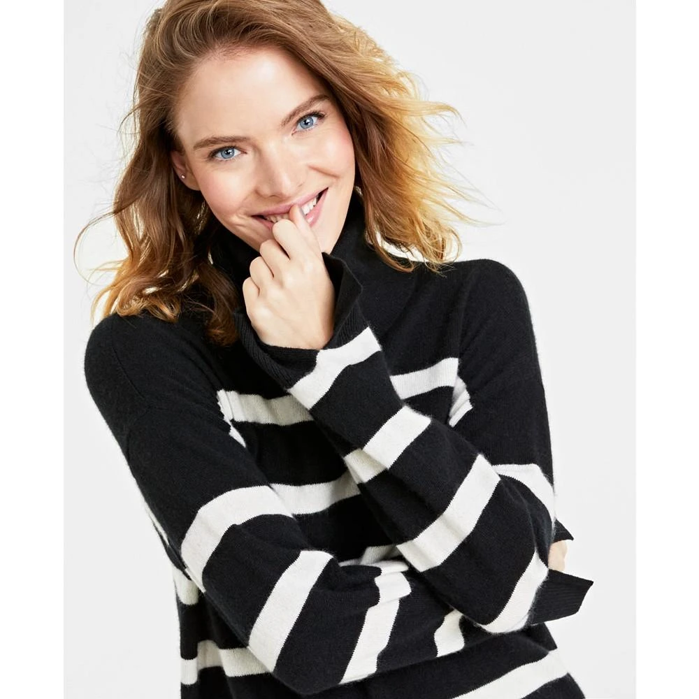 商品Charter Club|Women's 100% Cashmere Striped Turtleneck Split-Cuff Sweater, Created for Macy's,价格¥152,第3张图片详细描述